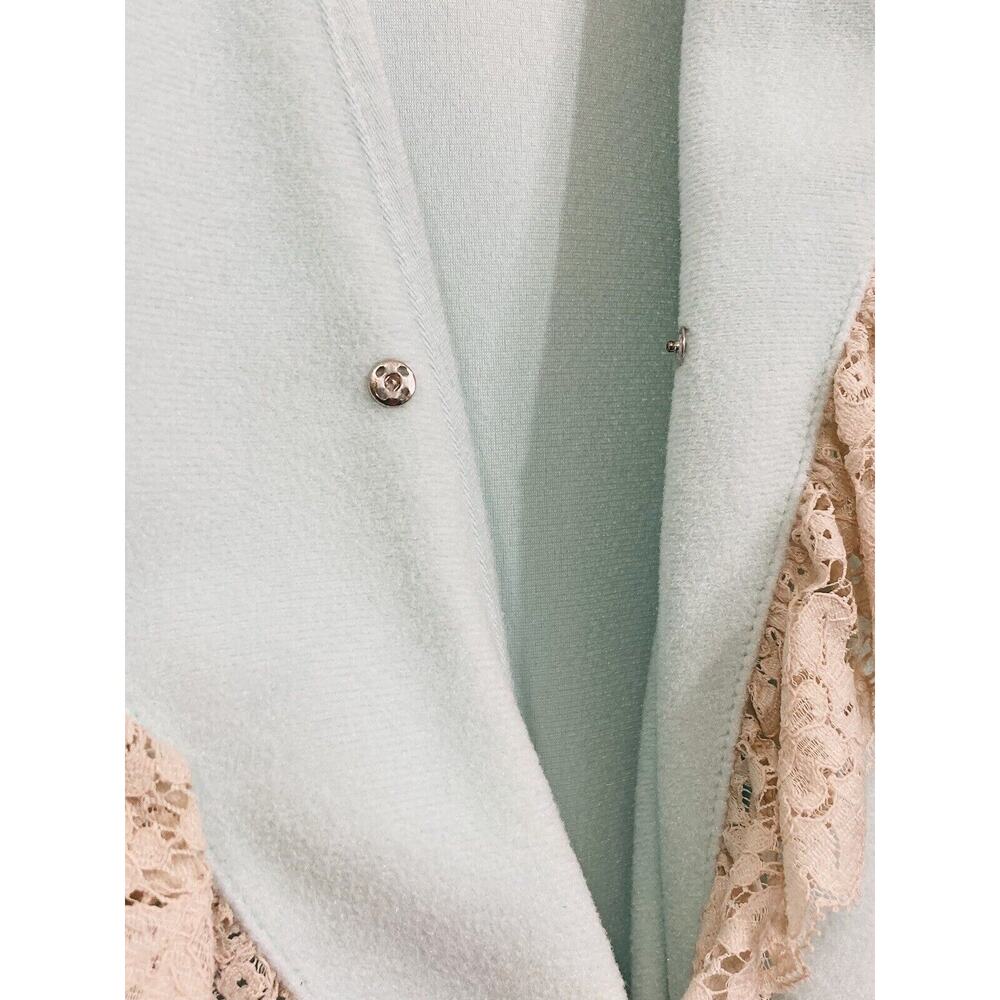 Vintage Vanity Fair Women's Long Lace Blue Green Velour Wrap Robe Size 12 Ruffle - Picture 5 of 9